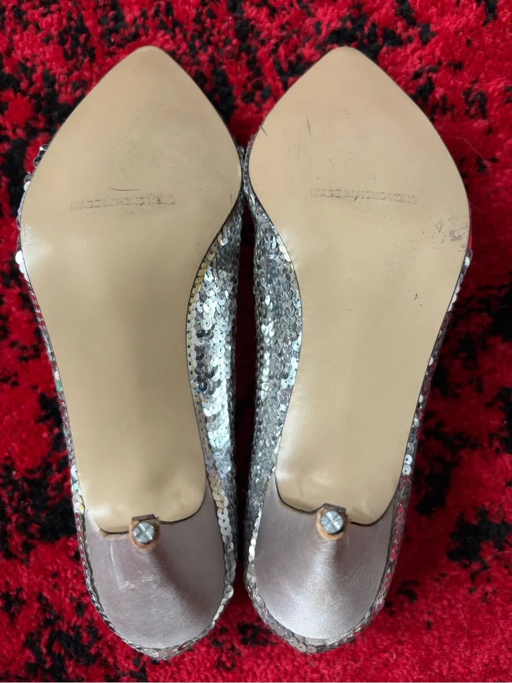Silver Sequin Pointed-Toe Heels